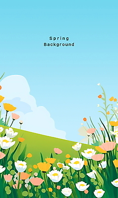 PSD 구름 꽃 백그라운드 일러스트 자연 하늘 풍경 초원 사람없음 맑음 봄 봄배경 국내일러스트 자연요소 식물 계절 날씨 생태계 파일형식