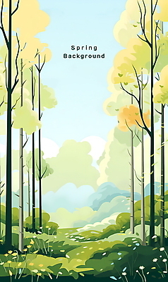 PSD 나무 구름 백그라운드 일러스트 자연 하늘 풍경 사람없음 맑음 봄 숲 봄배경 국내일러스트 자연요소 식물 계절 날씨 생태계 파일형식