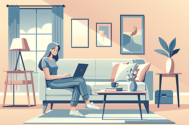 전신 라이프스타일 여자 화분 화초 액자 쿠션 거실 일러스트 창문 탁자 휴식 전등 한명 앉기 성인 취미 일상 노트북 인테리어 소파 다리꼬기 타이핑 커튼 비즈니스우먼 감성 재택근무 성인여자한명만 국내일러스트 AI파일 식물 1 디자인 가구 컨셉 의자 비즈니스 모션 조명 사람 라이프 생활 전자제품 직장인 여자한명만 성인여자만 파일형식 벡터