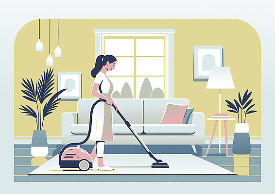 전신 라이프스타일 여자 화분 화초 액자 쿠션 거실 일러스트 창문 휴식 전등 한명 성인 취미 일상 인테리어 소파 노란색 앞치마 카펫 청소 감성 청소기 성인여자한명만 국내일러스트 AI파일 식물 1 디자인 컬러 컨셉 의자 조명 사람 라이프 생활 전자제품 청소도구 여자한명만 성인여자만 파일형식 벡터