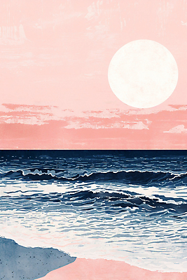 JPG 파도 바다 분홍색 백그라운드 일러스트 자연 풍경 해변 사람없음 태양 일출 분위기 감성 미니멀 국내일러스트 AI일러스트 AI콘텐츠 자연요소 컬러 컨셉 노을 생태계 파일형식