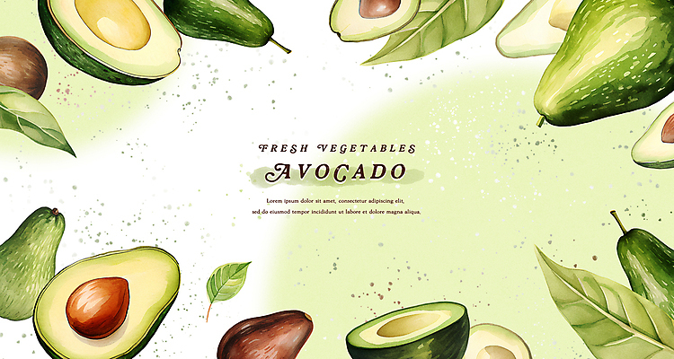 PSD 웰빙 일러스트 수채화 프레임 사람없음 초록색 신선 아보카도 카피스페이스 국내일러스트 컬러 과일 공백 파일형식