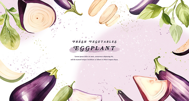 PSD 웰빙 일러스트 가지 수채화 프레임 사람없음 보라색 신선 카피스페이스 국내일러스트 컬러 채소 공백 파일형식