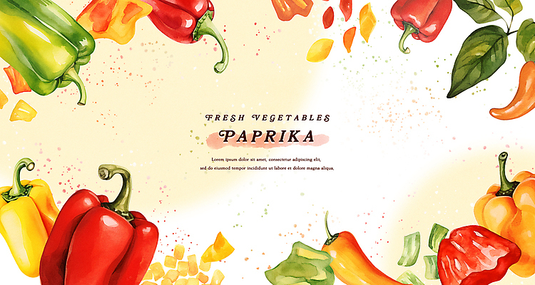 PSD 웰빙 일러스트 수채화 파프리카 프레임 사람없음 신선 카피스페이스 국내일러스트 채소 공백 파일형식