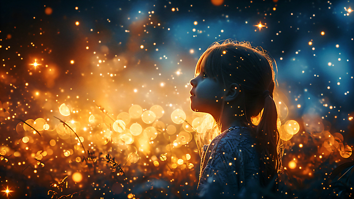 JPG 편집이미지 여자 별 어린이 한명 소녀 상반신 빛 반짝임 노란색 어둠 희망 남색 보케 소녀한명만 이미지편집 편집실사 AI컴퓨터그래픽 AI콘텐츠 자연요소 1 감정 컬러 모션 사람 CG 여자한명만 소녀만 파일형식