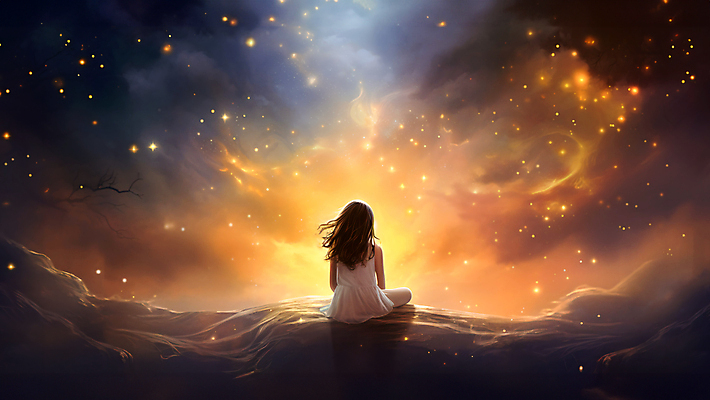 JPG 전신 구름 편집이미지 여자 어린이 밤하늘 한명 소녀 빛 반짝임 어둠 희망 보케 소녀한명만 이미지편집 편집실사 AI컴퓨터그래픽 AI콘텐츠 자연요소 1 감정 모션 하늘 사람 야간 CG 여자한명만 소녀만 파일형식