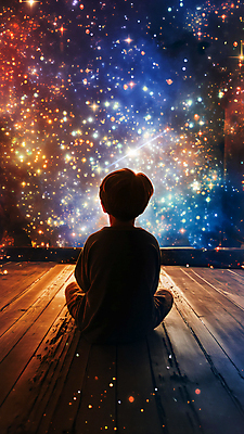 JPG 전신 편집이미지 남자 실루엣 별 어린이 한명 앉기 소년 빛 반짝임 어둠 희망 나무바닥 보케 소년한명만 이미지편집 편집실사 AI컴퓨터그래픽 AI콘텐츠 자연요소 1 감정 모션 바닥 촬영기법 사람 CG 남자한명만 소년만 파일형식