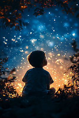 JPG 전신 편집이미지 남자 별 어린이 한명 앉기 소년 빛 반짝임 어둠 희망 풀 보케 소년한명만 이미지편집 편집실사 AI컴퓨터그래픽 AI콘텐츠 자연요소 식물 1 감정 모션 사람 CG 남자한명만 소년만 파일형식