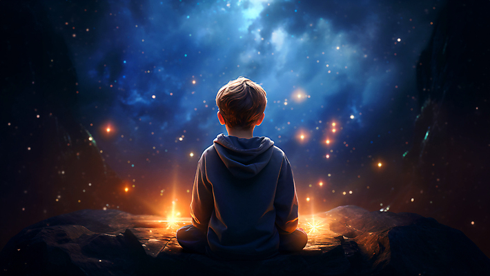 JPG 전신 편집이미지 남자 어린이 밤하늘 한명 소년 빛 반짝임 어둠 희망 보케 소년한명만 이미지편집 편집실사 AI컴퓨터그래픽 AI콘텐츠 1 감정 모션 하늘 사람 야간 CG 남자한명만 소년만 파일형식