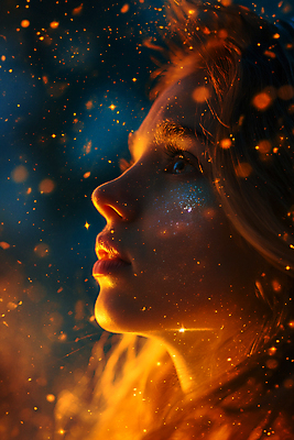 JPG 편집이미지 여자 별 얼굴 어린이 한명 소녀 상반신 빛 반짝임 주황색 어둠 희망 보케 소녀한명만 이미지편집 편집실사 AI컴퓨터그래픽 AI콘텐츠 자연요소 1 감정 컬러 모션 사람 신체부위 CG 여자한명만 소녀만 파일형식