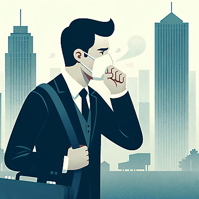 JPG 남자 가방 일러스트 마스크 한명 빌딩 상반신 성인 공해 건물 봄 도시 디지털합성 기침 성인남자한명만 미세먼지 편집소스 국내일러스트 AI일러스트 AI콘텐츠 1 건축물 잡화 계절 사람 먼지 남자한명만 성인남자만 파일형식