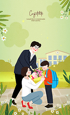 전신 PSD 부부 여자 남자 아들 어린이 꽃다발 일러스트 학교 소년 성인 세명 부모 축하 무릎꿇기 입학 입학식 입학생 입학선물 국내일러스트 학생 커플 교육 꽃 컨셉 가족 모션 선물 사람 파일형식