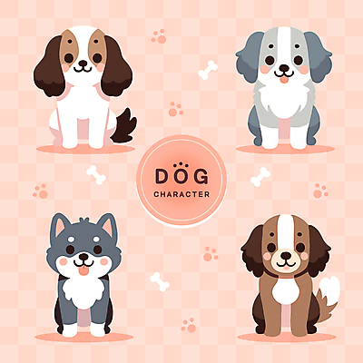 동물 반려견 분홍색 스티커 여러마리 일러스트 사람없음 귀여움 개 강아지 발자국 개캐릭터 개뼈다귀 아기자기 국내일러스트 AI파일 컬러 동물캐릭터 다수 컨셉 포유류 자국 반려동물 애견간식 파일형식 벡터