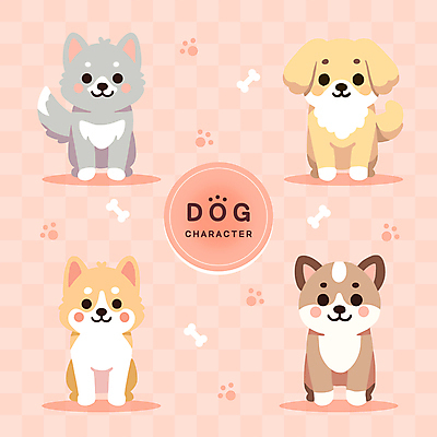 동물 반려견 분홍색 스티커 여러마리 일러스트 사람없음 귀여움 개 강아지 발자국 개캐릭터 개뼈다귀 아기자기 국내일러스트 AI파일 컬러 동물캐릭터 다수 컨셉 포유류 자국 반려동물 애견간식 파일형식 벡터