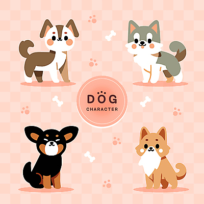 동물 반려견 분홍색 스티커 여러마리 일러스트 사람없음 귀여움 개 강아지 발자국 개캐릭터 개뼈다귀 아기자기 국내일러스트 AI파일 컬러 동물캐릭터 다수 컨셉 포유류 자국 반려동물 애견간식 파일형식 벡터