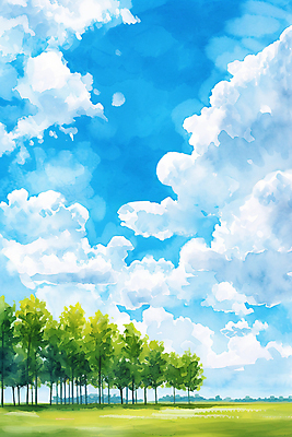 JPG 나무 구름 일러스트 자연 하늘 수채화 풍경 사람없음 맑음 국내일러스트 AI일러스트 AI콘텐츠 자연요소 식물 날씨 생태계 파일형식
