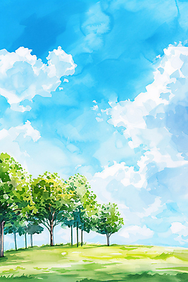 JPG 나무 구름 일러스트 자연 하늘 수채화 풍경 사람없음 맑음 국내일러스트 AI일러스트 AI콘텐츠 자연요소 식물 날씨 생태계 파일형식