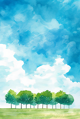 JPG 나무 구름 일러스트 자연 하늘 수채화 풍경 사람없음 맑음 국내일러스트 AI일러스트 AI콘텐츠 자연요소 식물 날씨 생태계 파일형식