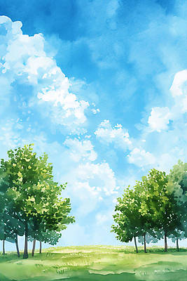 JPG 나무 구름 일러스트 자연 하늘 수채화 풍경 사람없음 맑음 국내일러스트 AI일러스트 AI콘텐츠 자연요소 식물 날씨 생태계 파일형식