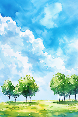 JPG 나무 구름 일러스트 자연 하늘 수채화 풍경 사람없음 맑음 국내일러스트 AI일러스트 AI콘텐츠 자연요소 식물 날씨 생태계 파일형식