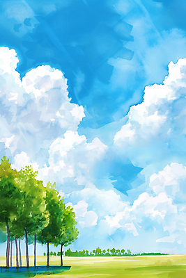 JPG 나무 구름 일러스트 자연 하늘 수채화 풍경 사람없음 맑음 국내일러스트 AI일러스트 AI콘텐츠 자연요소 식물 날씨 생태계 파일형식