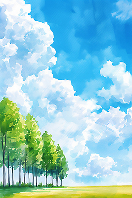 JPG 나무 구름 일러스트 자연 하늘 수채화 풍경 사람없음 맑음 국내일러스트 AI일러스트 AI콘텐츠 자연요소 식물 날씨 생태계 파일형식