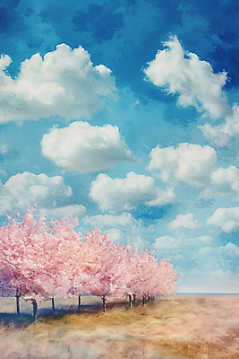 JPG 나무 구름 백그라운드 일러스트 자연 하늘 풍경 사람없음 맑음 봄풍경 봄 벚꽃 벚나무 국내일러스트 AI일러스트 AI콘텐츠 자연요소 식물 계절 꽃 날씨 생태계 파일형식