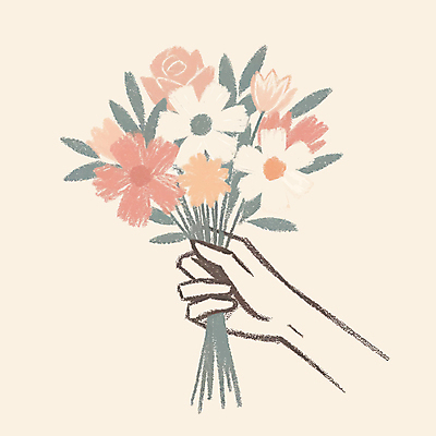 손 꽃 꽃다발 일러스트 들기 신체부위 봄 베이지색 파스텔톤 국내일러스트 AI파일 식물 계절 컬러 모션 사람 파일형식 벡터