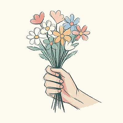 손 꽃 꽃다발 일러스트 들기 신체부위 봄 베이지색 파스텔톤 국내일러스트 AI파일 식물 계절 컬러 모션 사람 파일형식 벡터