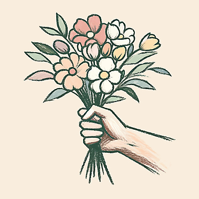 손 꽃 꽃다발 일러스트 들기 신체부위 봄 베이지색 파스텔톤 국내일러스트 AI파일 식물 계절 컬러 모션 사람 파일형식 벡터