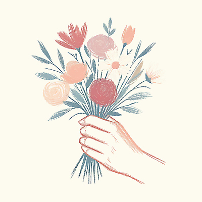 손 꽃 꽃다발 일러스트 들기 신체부위 봄 베이지색 파스텔톤 국내일러스트 AI파일 식물 계절 컬러 모션 사람 파일형식 벡터