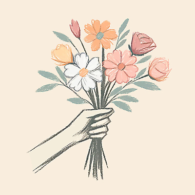 손 꽃 꽃다발 일러스트 들기 신체부위 봄 베이지색 파스텔톤 국내일러스트 AI파일 식물 계절 컬러 모션 사람 파일형식 벡터