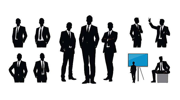 전신 남자 실루엣 일러스트 비즈니스 앉기 정장 여러명 성인 팔짱 모니터 검은색 직장인 비즈니스맨 발표 주머니손 성인남자만 국내일러스트 AI파일 직업 옷 컬러 다수 모션 촬영기법 사람 컴퓨터 남자만 성인만 파일형식 벡터