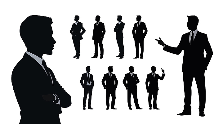 전신 남자 실루엣 일러스트 비즈니스 정장 여러명 성인 팔짱 검은색 가리킴 직장인 비즈니스맨 주머니손 성인남자만 국내일러스트 AI파일 직업 옷 컬러 다수 모션 촬영기법 사람 손짓 남자만 성인만 파일형식 벡터