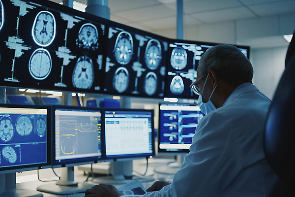 JPG 편집이미지 남자 안경 그래프 병원 마스크 한명 상반신 성인 모니터 진료 의사 분석 디지털합성 뇌 성인남자한명만 CT촬영 편집실사 AI인물포토 AI콘텐츠 1 잡화 컨셉 의학 의료기기 사람 컴퓨터 의료진 CG 남자한명만 성인남자만 파일형식 AI포토