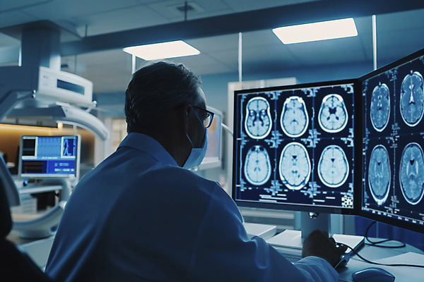 JPG 편집이미지 남자 안경 병원 마스크 한명 상반신 성인 모니터 진료 의사 키보드 마우스 분석 디지털합성 뇌 성인남자한명만 CT촬영 편집실사 AI인물포토 AI콘텐츠 1 잡화 컨셉 의학 의료기기 사람 컴퓨터 컴퓨터용품 의료진 CG 남자한명만 성인남자만 파일형식 AI포토