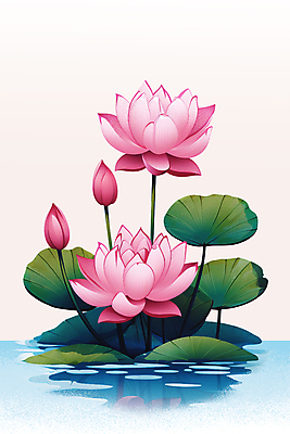 PSD 식물 분홍색 일러스트 연꽃 사람없음 수면 연잎 국내일러스트 꽃 컬러 잎 물 파일형식