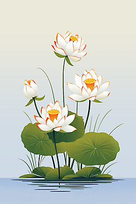 PSD 식물 일러스트 연꽃 사람없음 흰색 수면 연잎 국내일러스트 꽃 컬러 잎 물 파일형식