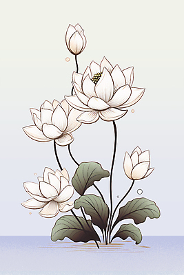 PSD 식물 일러스트 연꽃 사람없음 흰색 수면 연잎 국내일러스트 꽃 컬러 잎 물 파일형식