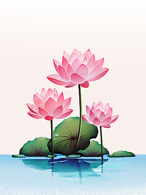 PSD 식물 분홍색 일러스트 연꽃 사람없음 수면 연잎 국내일러스트 꽃 컬러 잎 물 파일형식
