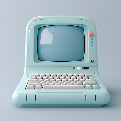JPG 편집이미지 하늘색 사람없음 컴퓨터 3D 모니터 키보드 빈티지 오브젝트 복고 편집3D AI컴퓨터그래픽 AI콘텐츠 컨셉 파란색 전자제품 디지털합성 파일형식