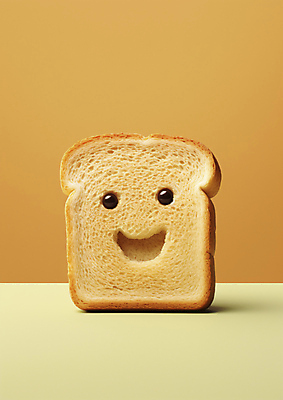 JPG 편집이미지 캐릭터 음식 표정 웃음 사람없음 식빵 브런치 토스트 편집실사 AI컴퓨터그래픽 AI콘텐츠 빵 식사 CG 파일형식