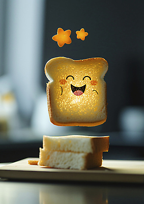 JPG 편집이미지 캐릭터 별 음식 도마 표정 웃음 사람없음 식빵 브런치 토스트 편집실사 AI컴퓨터그래픽 AI콘텐츠 자연요소 빵 주방용품 식사 CG 파일형식