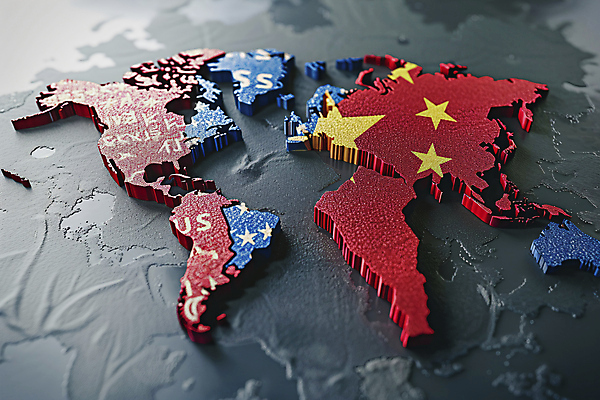 JPG 편집이미지 나라 사람없음 미국 중국 성조기 국기 오성홍기 무역 분쟁 무역전쟁 편집실사 AI컴퓨터그래픽 AI콘텐츠 산업 아시아 북아메리카 사회이슈 CG 파일형식