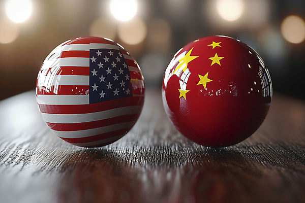 JPG 편집이미지 나라 사람없음 미국 중국 원형 성조기 국기 오성홍기 무역 나무바닥 분쟁 무역전쟁 편집실사 AI컴퓨터그래픽 AI콘텐츠 도형 산업 아시아 북아메리카 바닥 사회이슈 CG 파일형식