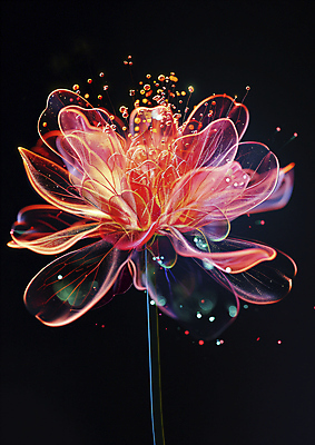 JPG 편집이미지 꽃 사람없음 빨간색 투명 신비 디지털합성 반투명 홀로그램 몽환 이미지편집 편집실사 AI컴퓨터그래픽 AI콘텐츠 식물 컬러 컨셉 CG 파일형식