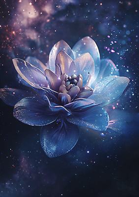 JPG 편집이미지 꽃 사람없음 파란색 투명 신비 디지털합성 반투명 홀로그램 몽환 이미지편집 편집실사 AI컴퓨터그래픽 AI콘텐츠 식물 컬러 컨셉 CG 파일형식