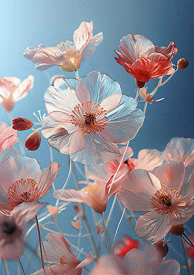 JPG 편집이미지 꽃 분홍색 사람없음 투명 신비 디지털합성 반투명 홀로그램 몽환 이미지편집 편집실사 AI컴퓨터그래픽 AI콘텐츠 식물 컬러 컨셉 CG 파일형식