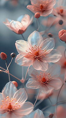 JPG 편집이미지 꽃 분홍색 사람없음 투명 신비 디지털합성 반투명 홀로그램 몽환 이미지편집 편집실사 AI컴퓨터그래픽 AI콘텐츠 식물 컬러 컨셉 CG 파일형식