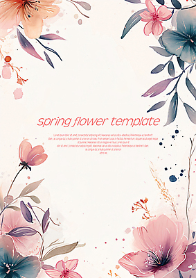 PSD 템플릿 편집 디자인 꽃 잎 자연 수채화 프레임 사람없음 봄 번짐 카피스페이스 이미지템플릿 식물 계절 공백 생태계 파일형식 효과